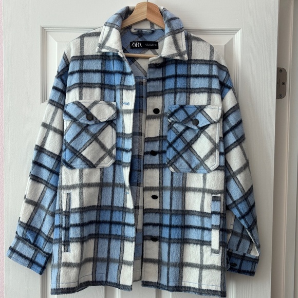 Zara Overshirt Shacket - Blue & White Plaid Size XS - Picture 2 of 10